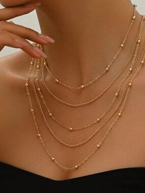 Luxe Gold Tone Beaded balls Multilayer Necklace